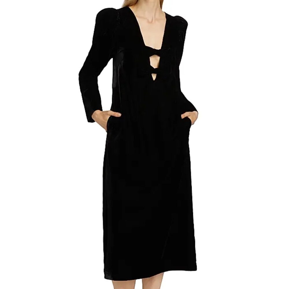Sea* TASHI DRESS * Plush Velvet Cut-Out V-Neck Adorned with Applied Bows